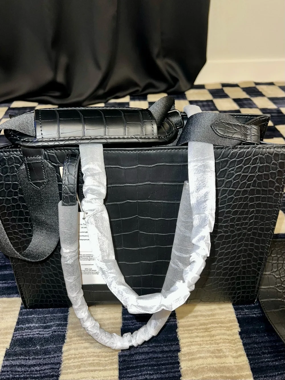 BEIS Black Croc-Embossed Laptop Tote